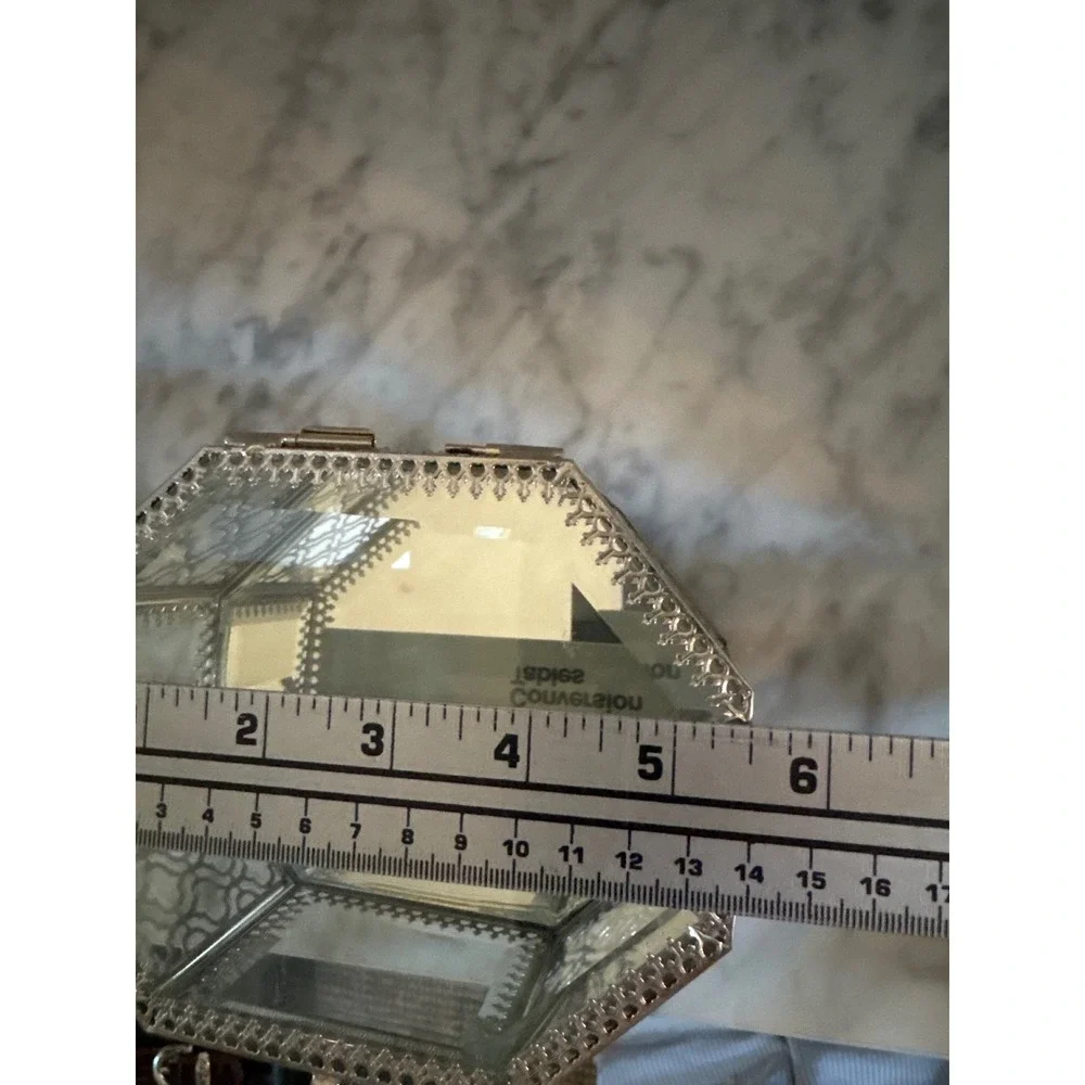 Rachel Ashwell Shabby Chic Silver Filigree Mirrored Octagon Glass Jewelry Box